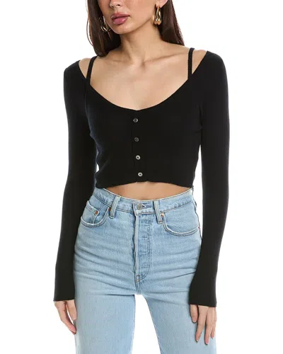 Jason Wu Rib Knit Wool Crop Top In Black