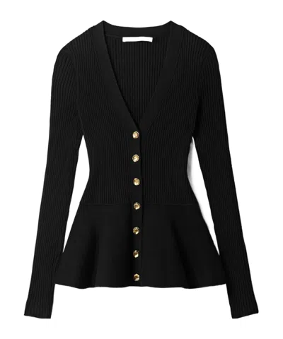 Jason Wu Ribbed-knit Peplum Cardigan In Black