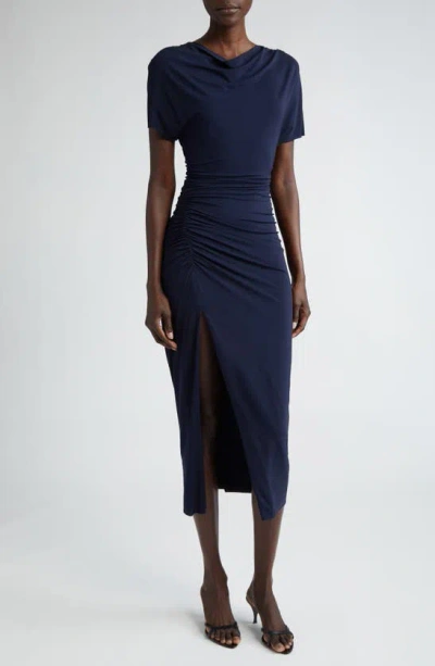 Jason Wu Ruched Short Sleeve Jersey Dress In Bright Navy