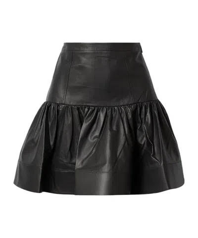 Jason Wu Ruffled Tiered Leather Mini Skirt In Black