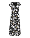 Jason Wu Ruffled V-neck Midi Dress In Black Silk In Black