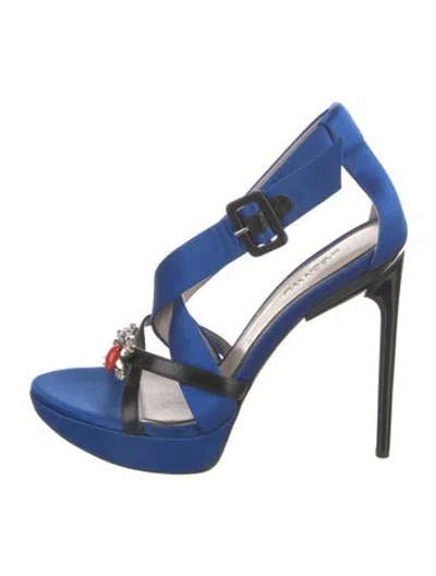 Pre-owned Jason Wu Satin Colorblock Pattern Slingback Sandals In Blue
