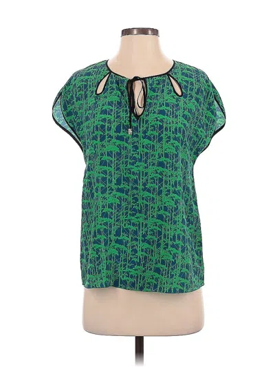 Pre-owned Jason Wu Short Sleeve Silk Top Green Keyhole Neckline Tops