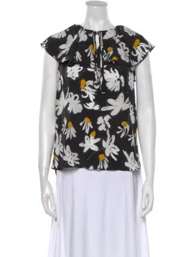 Pre-owned Jason Wu Silk Floral Print Blouse In Black