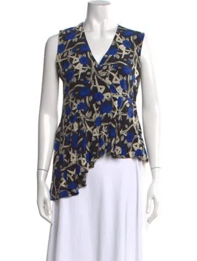 Pre-owned Jason Wu Silk Floral Print Blouse In Black