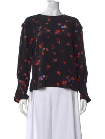 Pre-owned Jason Wu Silk Floral Print Blouse In Black