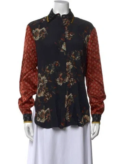Pre-owned Jason Wu Silk Floral Print Blouse In Black