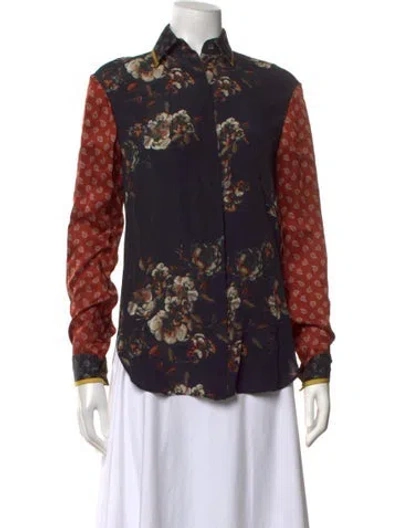 Pre-owned Jason Wu Silk Floral Print Blouse In Black