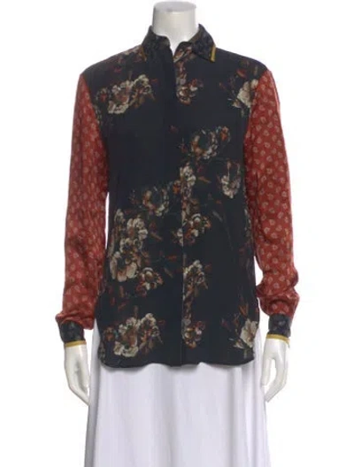 Pre-owned Jason Wu Silk Floral Print Blouse In Blue