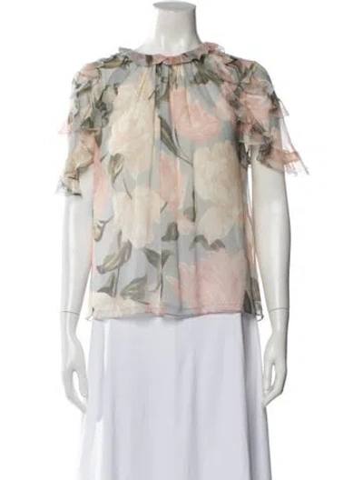Pre-owned Jason Wu Silk Floral Print Blouse In Blue