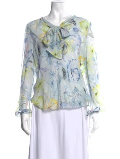 Pre-owned Jason Wu Silk Floral Print Blouse In Blue