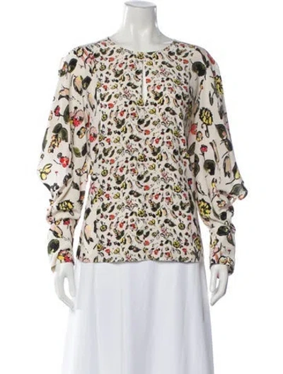 Pre-owned Jason Wu Silk Floral Print Blouse In Neutral