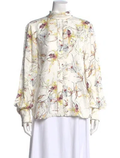 Pre-owned Jason Wu Silk Floral Print Blouse In White