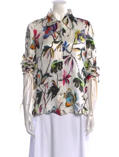 Pre-owned Jason Wu Silk Floral Print Blouse In White