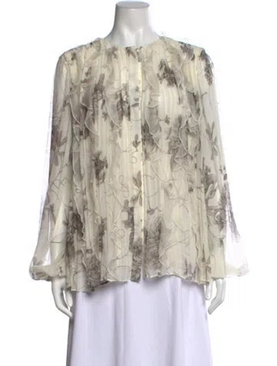 Pre-owned Jason Wu Silk Floral Print Blouse In White