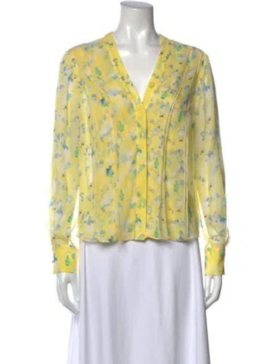 Pre-owned Jason Wu Silk Floral Print Blouse In Yellow