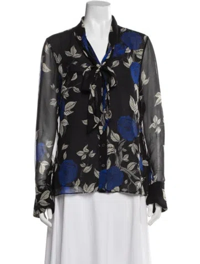 Pre-owned Jason Wu Silk Floral Print Button-up Top In Black