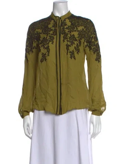 Pre-owned Jason Wu Silk Lace Pattern Blouse In Green