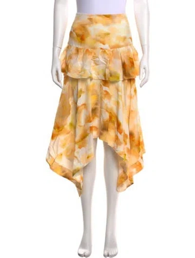 Pre-owned Jason Wu Silk Midi Length Skirt In Orange/white