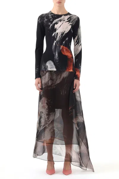 Jason Wu Silk Organza Brushstroke Printed Midi Skirt