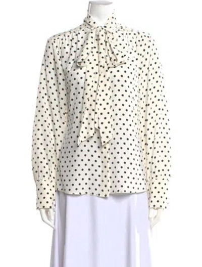 Pre-owned Jason Wu Silk Polka Dot Print Blouse In White