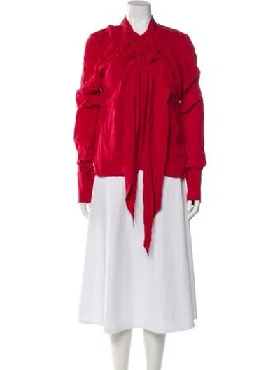 Pre-owned Jason Wu Silk Tie Neck Blouse In Red