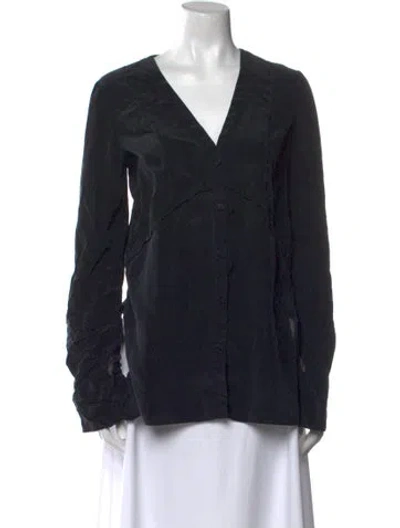 Pre-owned Jason Wu Silk V-neck Button-up Top In Black