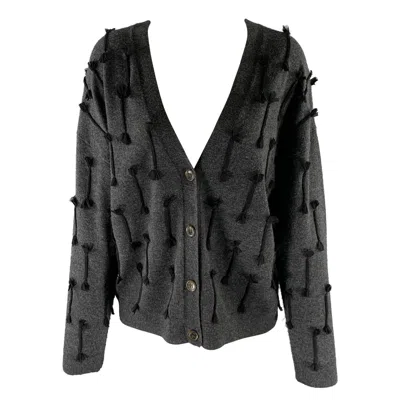 Pre-owned Jason Wu Size M Grey Black Wool Tassel Cardigan In Gray