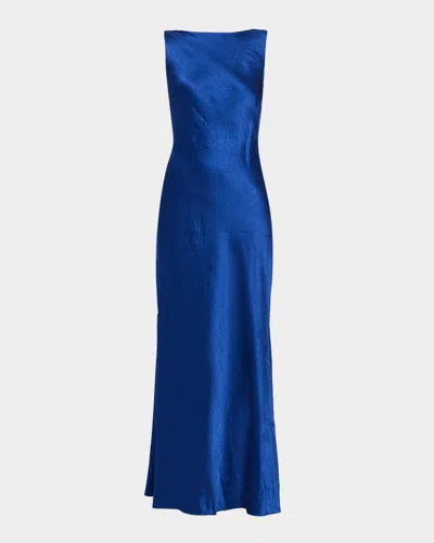 Jason Wu Sleeveless Cowl Backless Satin Maxi Dress In Blue