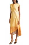 Jason Wu Smudged Canvas Asymmetrical Dress In Marigold/saddle In Yellow