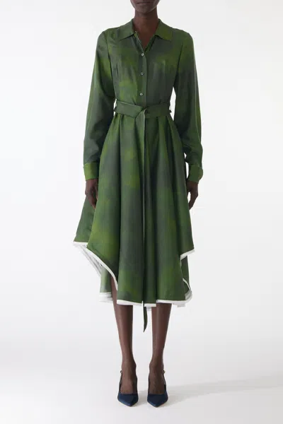 Jason Wu Smudged Canvas Silk Twill Shirtdress With Belt In Multi