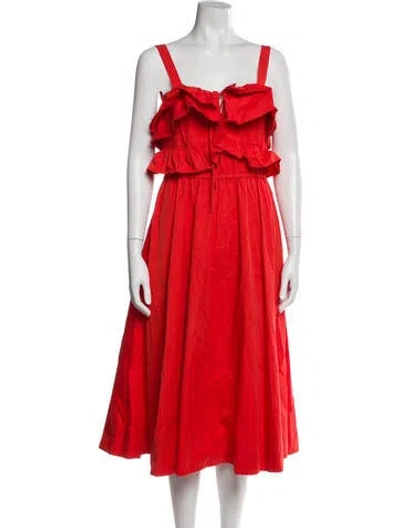 Pre-owned Jason Wu Square Neckline Midi Length Dress In Red