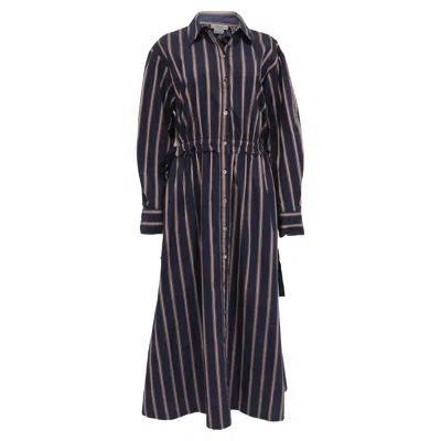 Jason Wu Striped Long Dress In Navy Blue Cotton