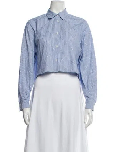 Pre-owned Jason Wu Striped Long Sleeve Crop Top In Blue