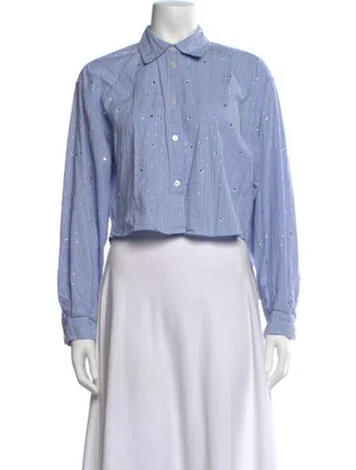 Pre-owned Jason Wu Striped Long Sleeve Crop Top In Blue