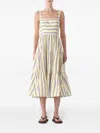 Jason Wu Tiered Striped Square-neck Midi Dress In Neutrals
