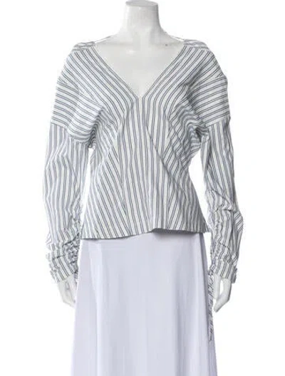 Pre-owned Jason Wu Striped V-neck Blouse In White