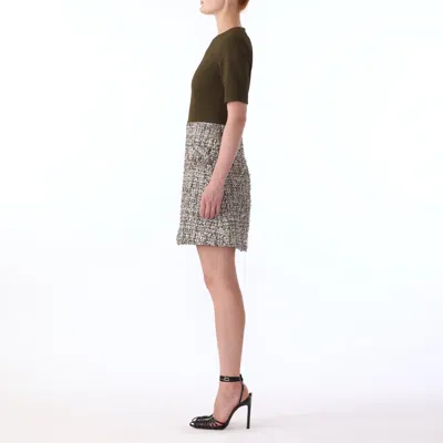 Jason Wu Texture Tweed Jersey Combo Short Sleeve Day Dress In Green