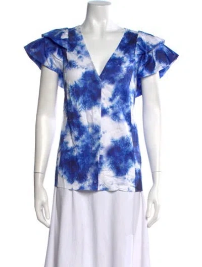 Pre-owned Jason Wu Tie-dye Print V-neck Top In Blue