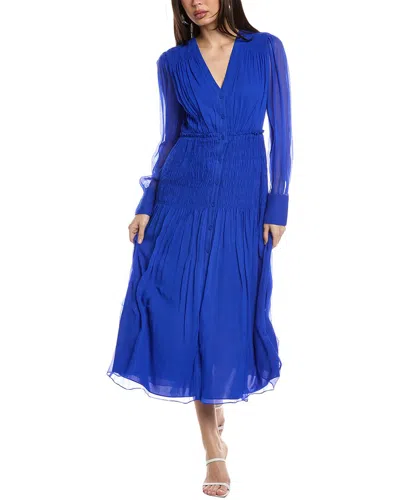 Jason Wu Smocked Blouson-sleeve Midi Dress In Blue