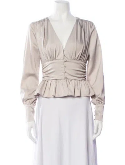 Pre-owned Jason Wu V-neck Long Sleeve Blouse In Neutrals