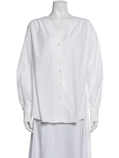 Pre-owned Jason Wu V-neck Long Sleeve Blouse In White
