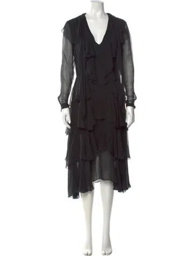 Pre-owned Jason Wu V-neck Midi Length Dress In Black