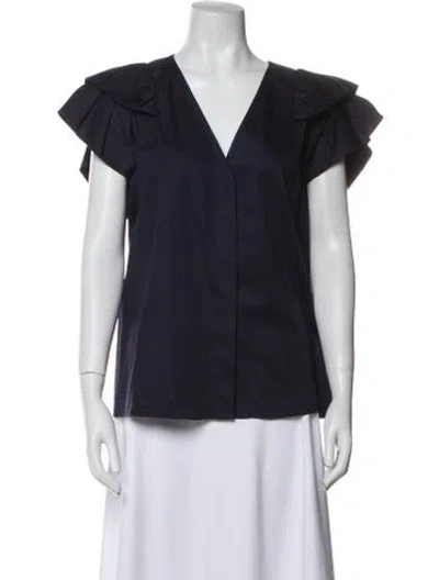 Pre-owned Jason Wu V-neck Short Sleeve Blouse In Blue