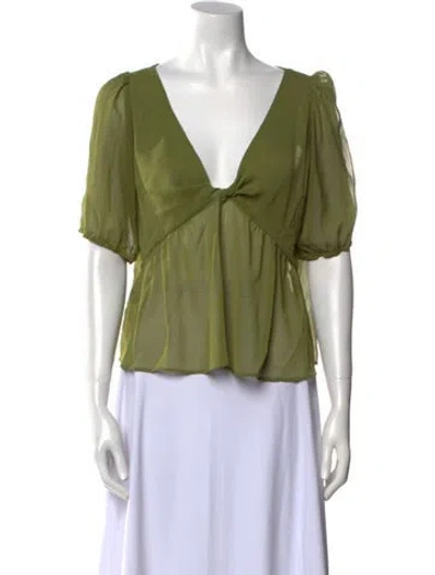 Pre-owned Jason Wu V-neck Short Sleeve Blouse In Green
