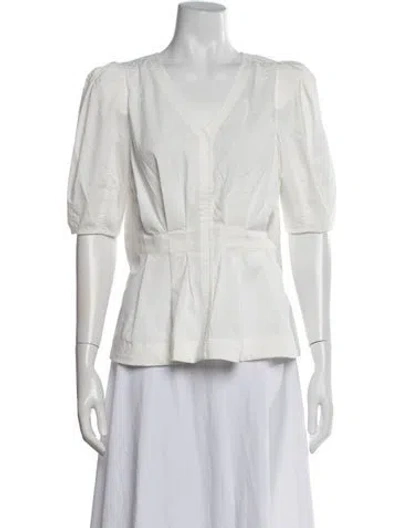 Pre-owned Jason Wu V-neck Short Sleeve Blouse W/ Tags In Neutrals