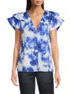Jason Wu Women's Abstract-print Flutter-sleeve Blouse In Indigo Multi