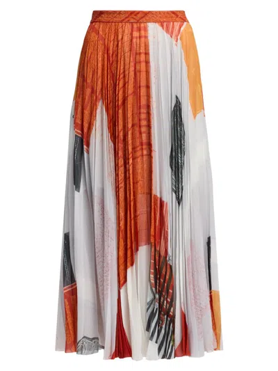 Jason Wu Women's Cat Paws Chiffon Pleated Skirt In Brown