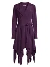 Jason Wu L/s Silk Crepe De Chine Handkercheif Hem Dress In Deep Plum