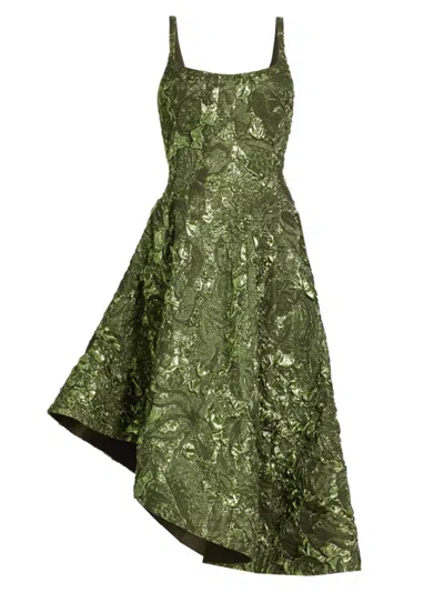 Jason Wu Women's Metallic Jacquard Asymmetric Midi-dress In Deep Olive Multi